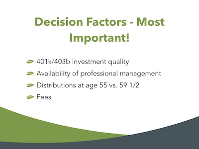 The most important decision factors in the 401k rollover to IRA decision
